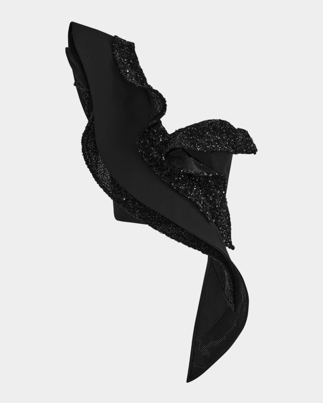Bamboo Sequined Ruffle One-Shoulder Bustier Top
